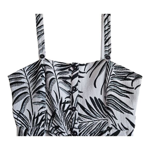 ANTHROPOLOGIE HUTCH Women 14 Aidy Sun Dress Black White Palm Leaves Flare AS IS - Picture 2 of 10